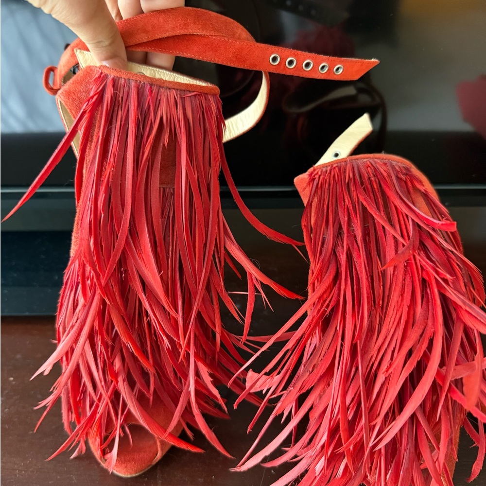 Christian Louboutin Red Fringe Heels